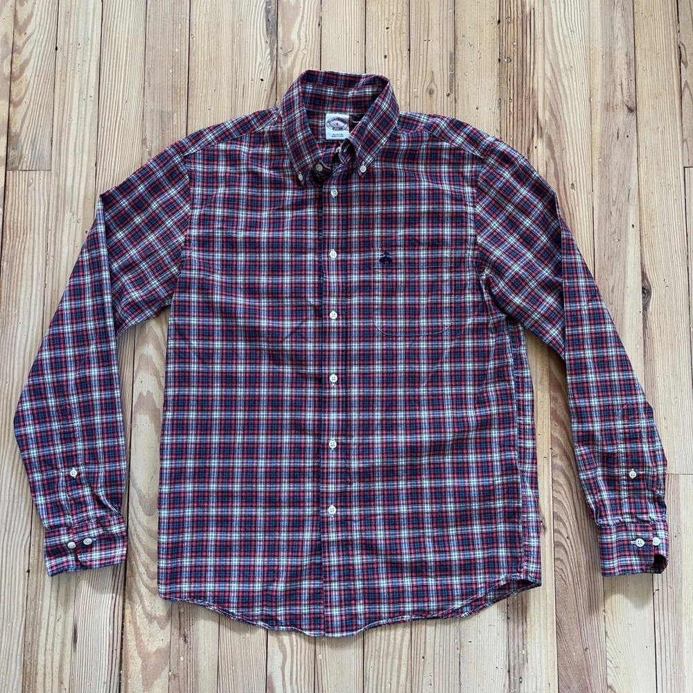 Brooks Brothers Mens Plaid Button Down Shirt Classic Fit‎ Casual Red Blue Size S